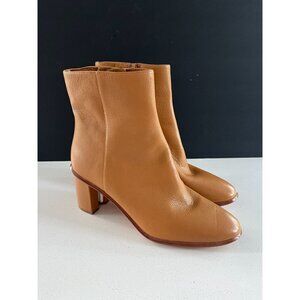 Tory Burch Brooke Stamped Heel Leather Bootie Brown Block Heel Ankle Boots Size